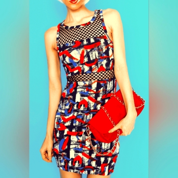 Topshop Dresses & Skirts - Topshop Abstract Print Mini Dress - Red, Blue, Black